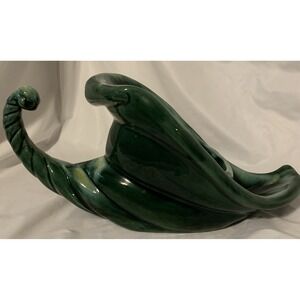 Vintage  Cornucopia Planter Horn Of Plenty Green Pottery Mid Century